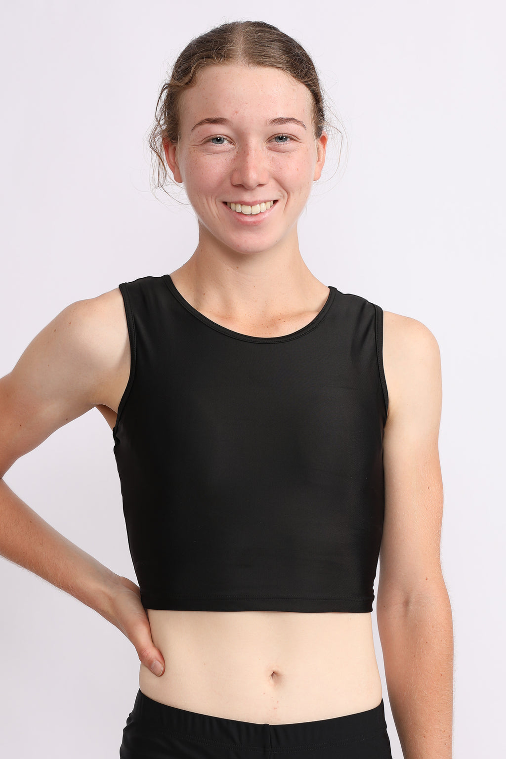Black lycra gymnastics crop top by GMD Activewear Australia