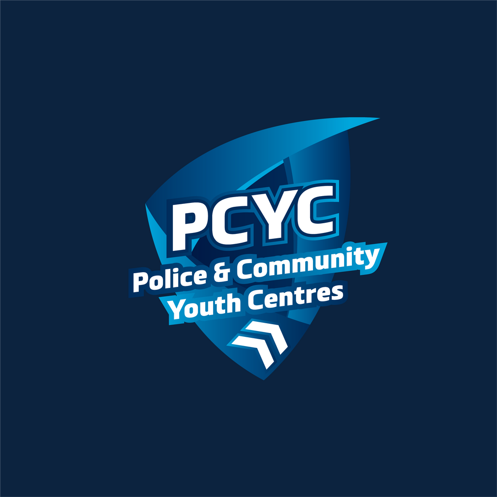 PCYC WA Logo. Navy blue background with brighter blue shape & white writing.
