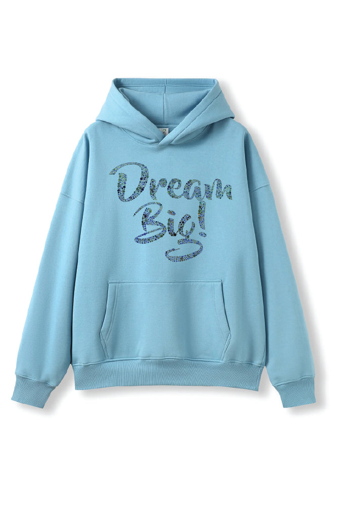 Blue Sequin Dream Big- Oversized Hoodie