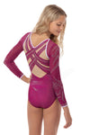 Magenta Flare Long Sleeve Competition Leotard (Seconds/ Sale)