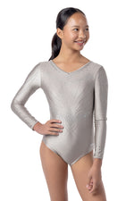 Zora Long Sleeve Competition Leotard- Gilded Pearl