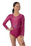 Zora long Sleeve Competition Leotard- Cranberry