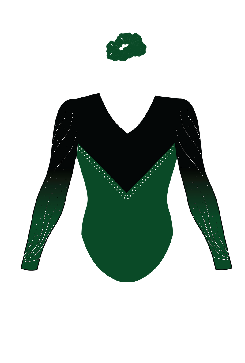 IN STOCK- Kelly Green & Black Long Sleeve Competition Leotard