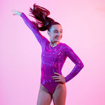 Holo Magenta Long Sleeve Leotard