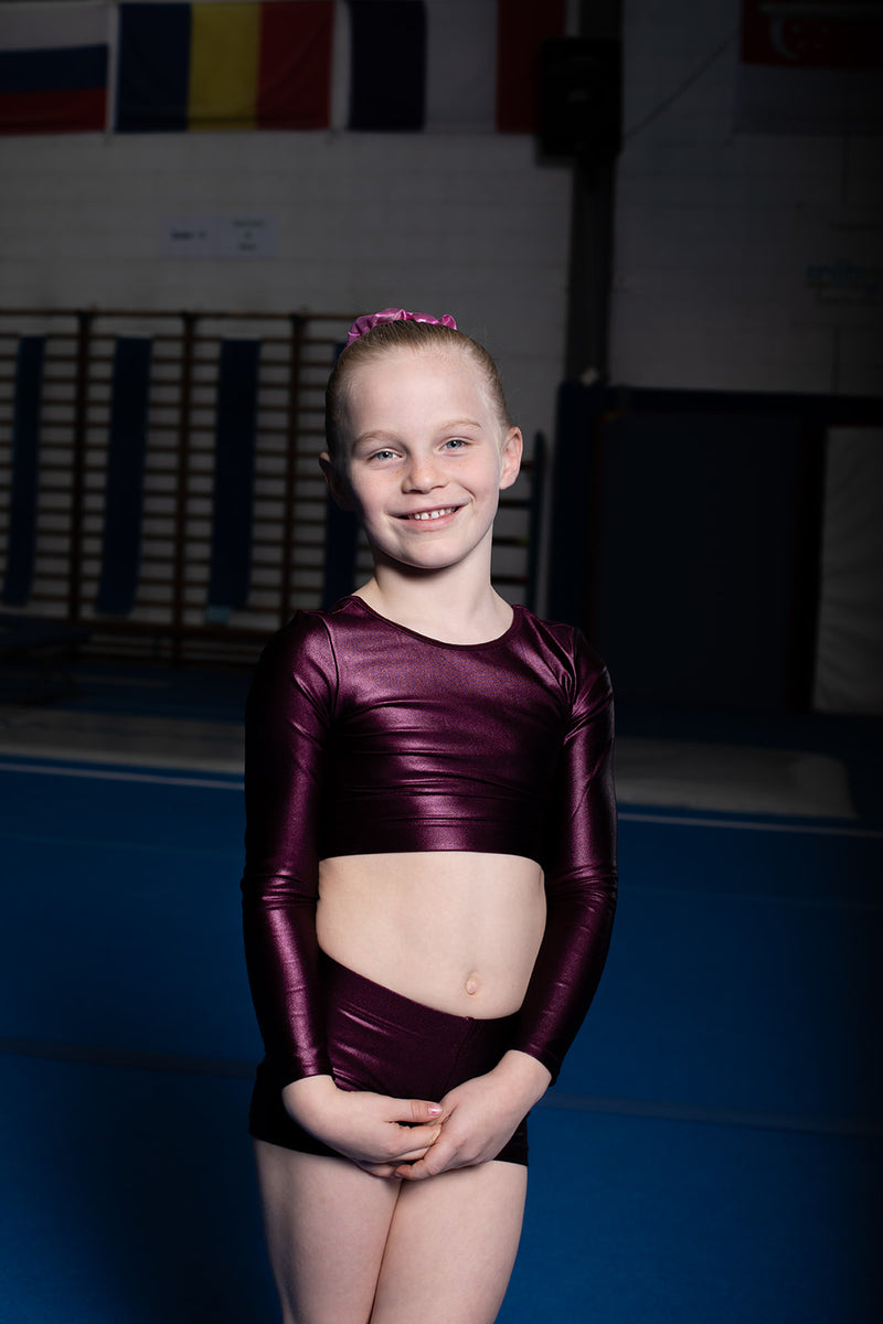 Burgundy Shine Lycra Long Sleeve Crop